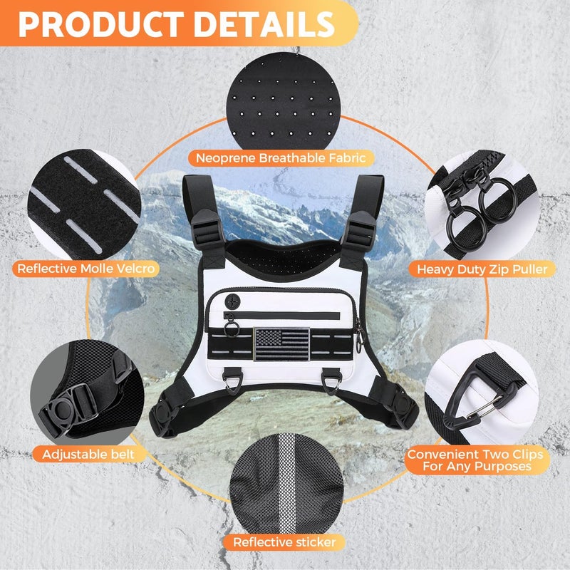 Muserise Sports Chest Bag For Men Women, Water Resistant Lightweight Front Chest Pack, Running Vest Bag With Built-In Phone Holder & Extra Storage For Workouts, Running, Cycling (White) - Image 2